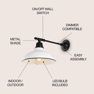 Wallace 12.25" Farmhouse Industrial Indoor/Outdoor Iron LED Victorian Arm Outdoor Sconce